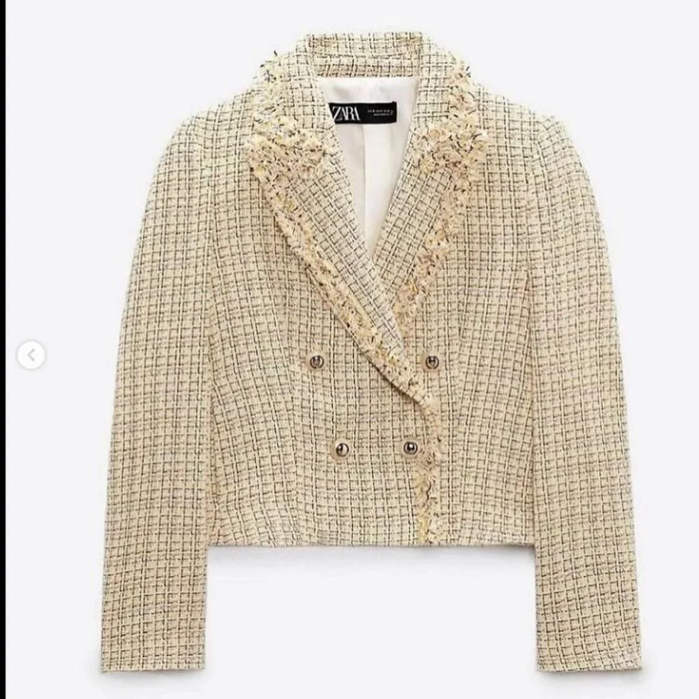 Zara Tweed Double-Breasted Jacket with Fringe, Size Medium NEW WITH TAG! - Picture 4 of 12